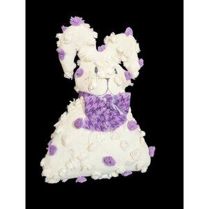 Vintage Handmade Polka Dot Bunny Doll Stuffed Animal White & Purple 9" Tall